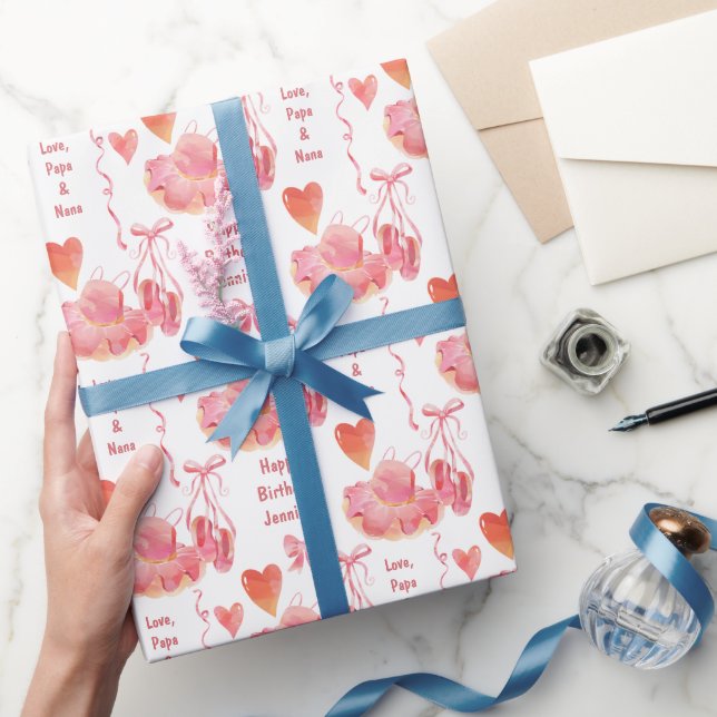Pink Dance Tutu and Ballet Slippers Birthday Wrapping Paper (Gifting)