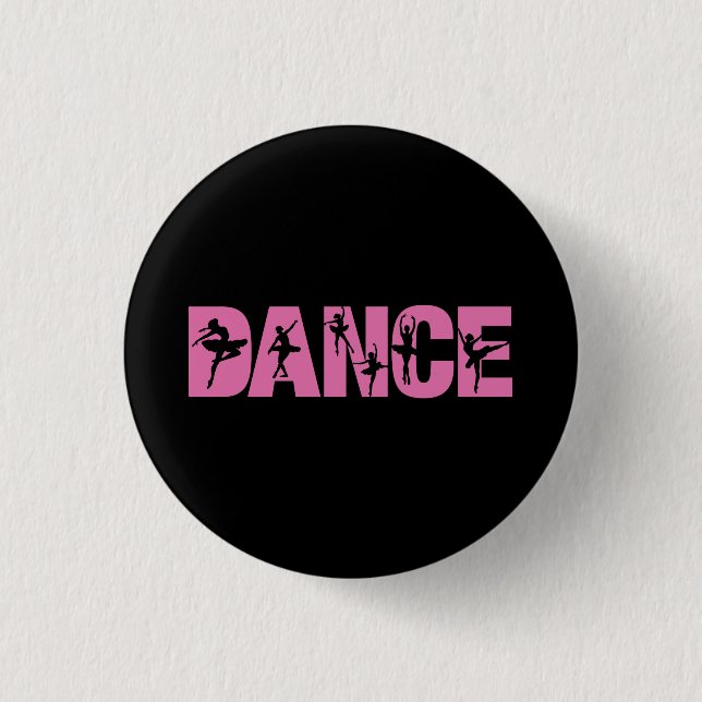 Pink DANCE with Ballerina Cutouts Button (Front)