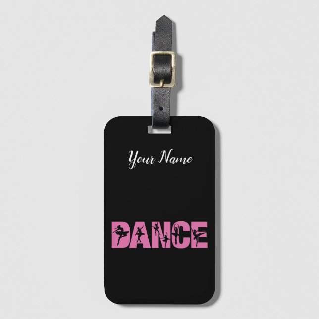 Pink DANCE with Ballerina Cutouts Luggage Tag (Front Vertical)