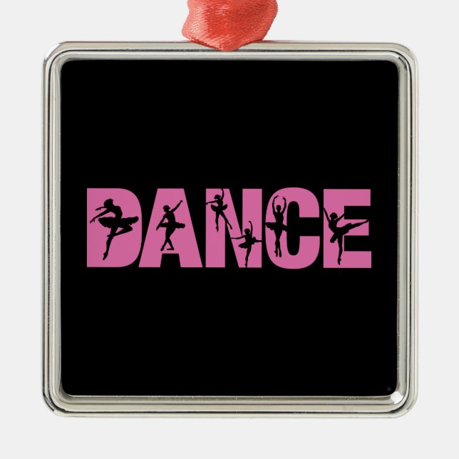 Pink DANCE with Ballerina Cutouts Metal Ornament (Front)