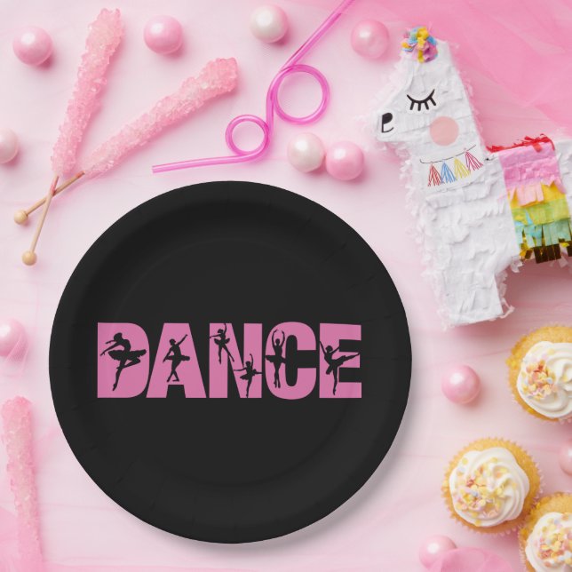 Pink DANCE with Ballerina Cutouts Paper Plates (Party)
