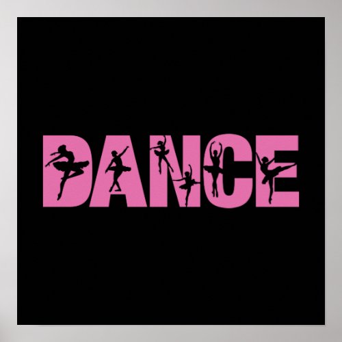 Pink DANCE with Ballerina Cutouts Poster