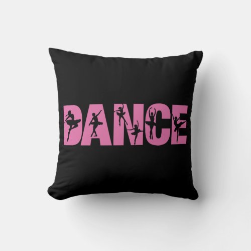 Pink DANCE with Ballerina Cutouts Throw Pillow