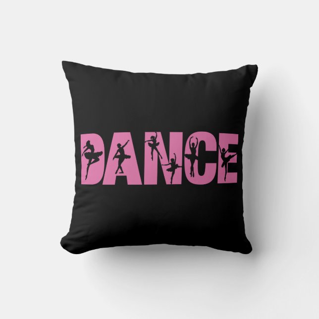 Pink DANCE with Ballerina Cutouts Throw Pillow (Front)