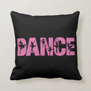 Pink DANCE with Ballerina Cutouts Throw Pillow