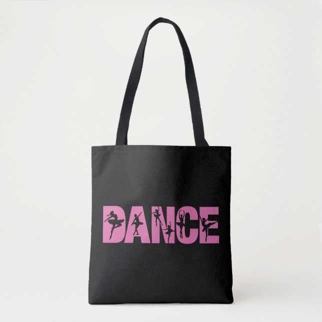 Pink DANCE with Ballerina Cutouts Tote Bag (Front)