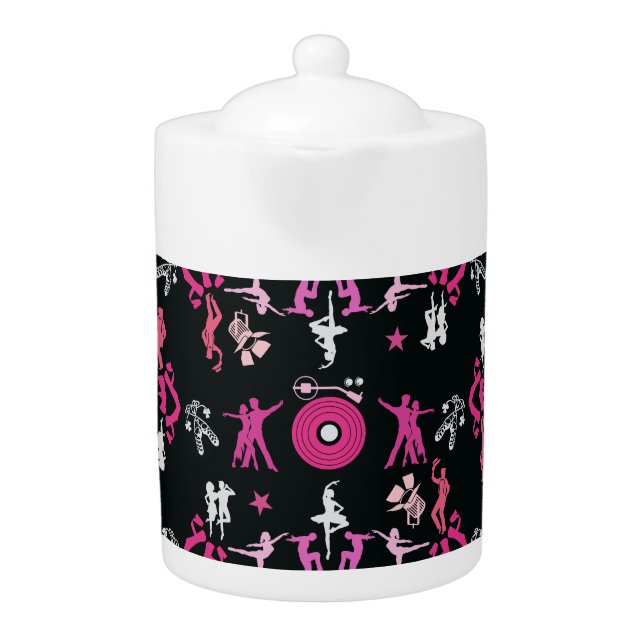 Pink Dancer Patterned Home Decor Teapot (Front)