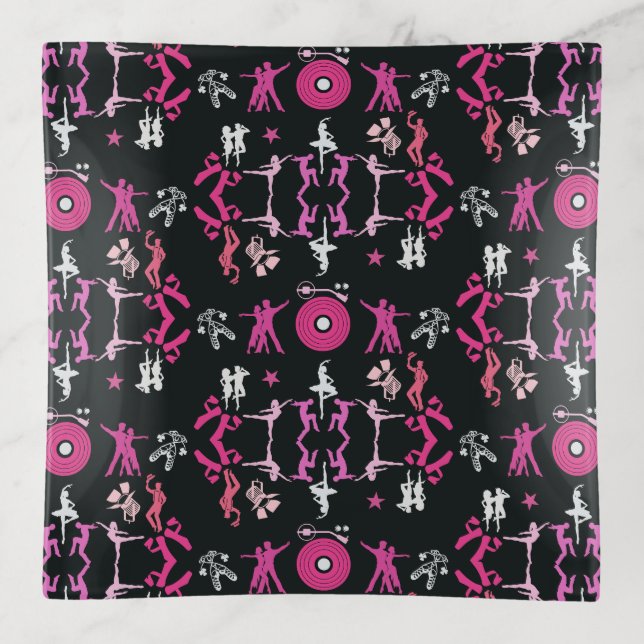 Pink Dancer Patterned Home Decor Trinket Tray (Front)
