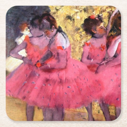 Pink Dancers Edgar Degas Square Paper Coaster