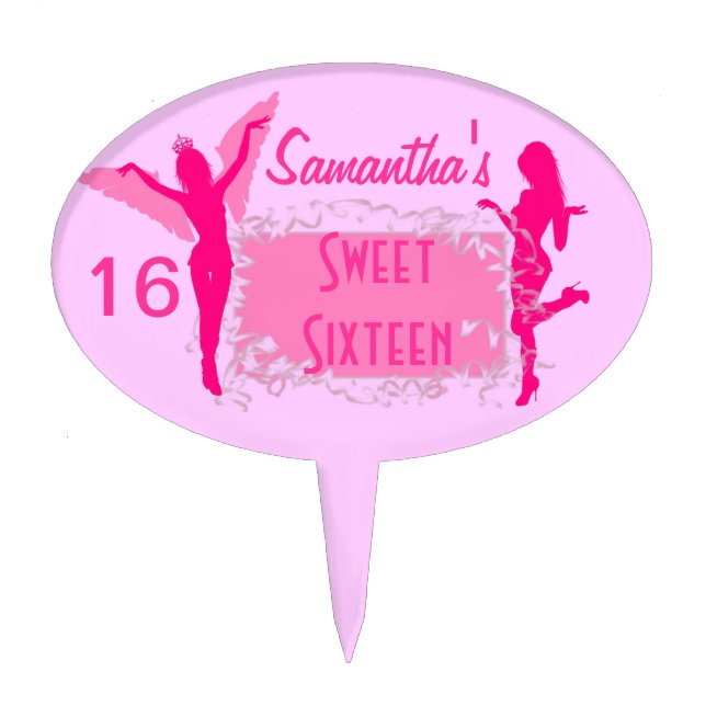 Pink dancers sweet sixteen cake topper (Front)