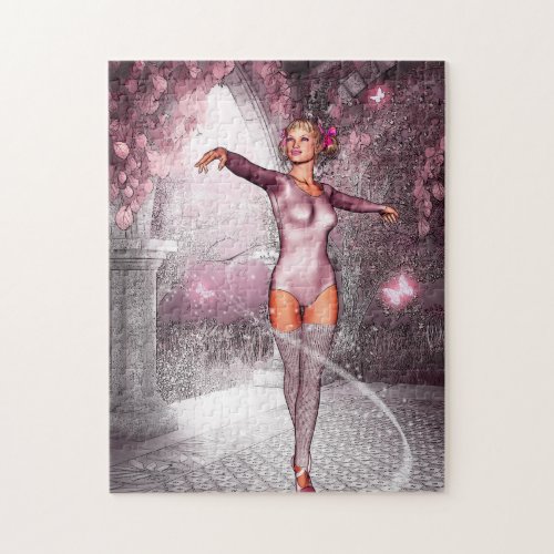 Pink dancing ballerina and beautiful butterflies jigsaw puzzle