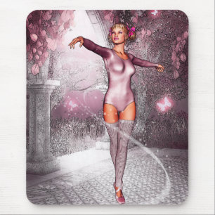 Pink dancing ballerina and beautiful butterflies mouse pad