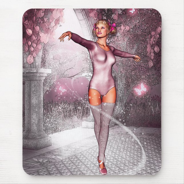 Pink dancing ballerina and beautiful butterflies mouse pad (Front)