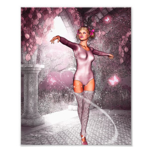 Pink dancing ballerina and beautiful butterflies photo print