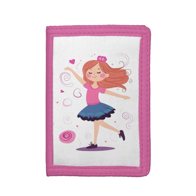 Pink Dancing Princess Ballerina Wallet for girls (Front Vertical)