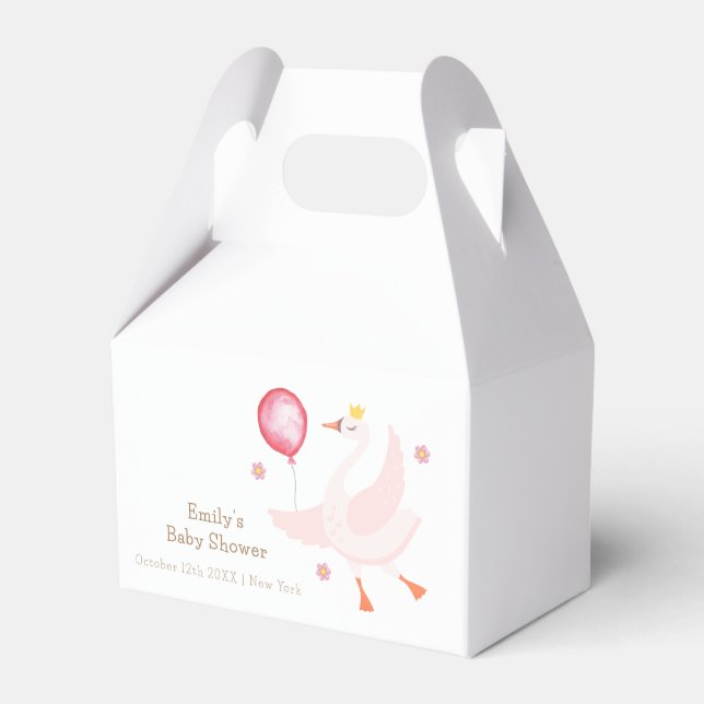 Pink Dancing Princess Swan Balloon Baby Shower  Favor Boxes (Front Side)