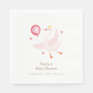 Pink Dancing Princess Swan Balloon Baby Shower Napkins