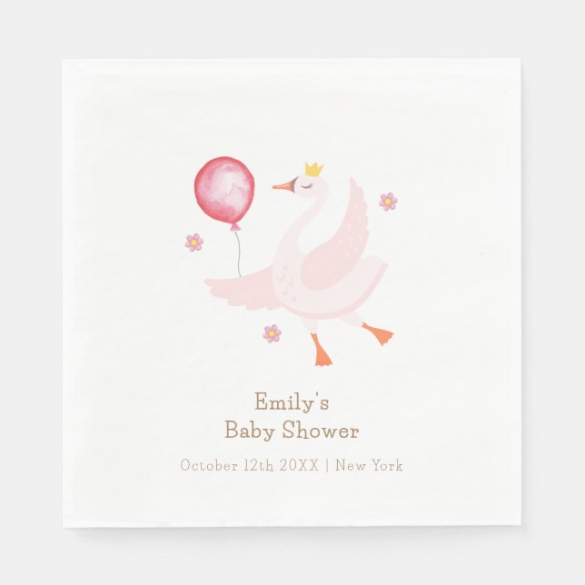 Pink Dancing Princess Swan Balloon Baby Shower  Napkins (Front)