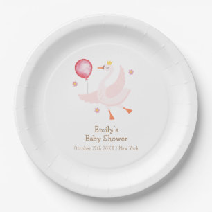 Pink Dancing Princess Swan Balloon Baby Shower  Paper Plates