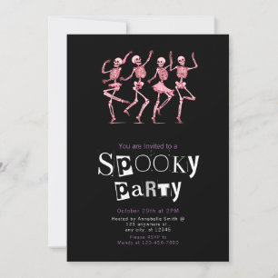 Pink Dancing Skeletons Minimalist Halloween Party Invitation
