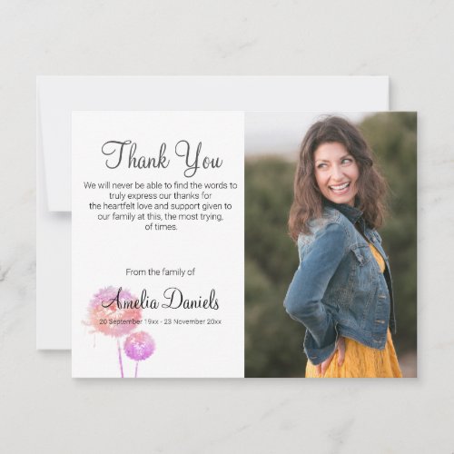 Pink Dandelion Clock Funeral Thank You Cards
