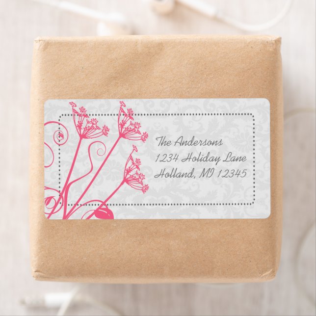 Pink Dandelion Damask Return Address Labels (Insitu)