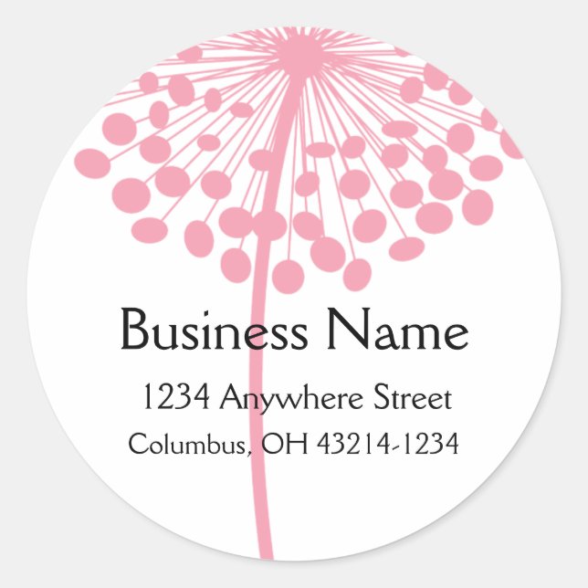 Pink Dandelion Flower Round Address Labels (Front)