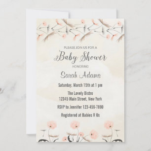 Pink Dandelion Flowers Baby Shower Invitation