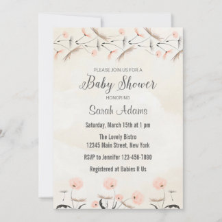 Pink Dandelion Flowers Baby Shower Invitation
