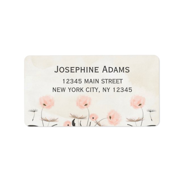 Pink Dandelion Flowers Watercolor Address Labels (Front)