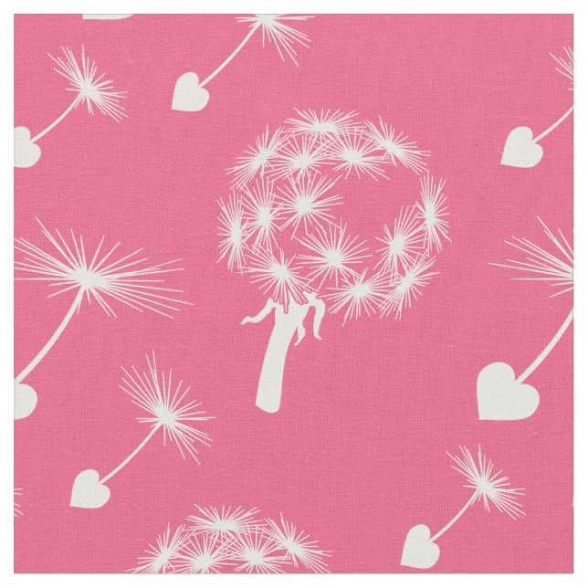 Pink Dandelion Heart Seeds Fabric (Close Up)