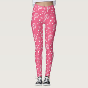 Pink Dandelion Heart Seeds Pattern Leggings