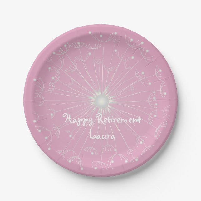 Pink Dandelion Retirement Party Plates (Front)