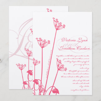 Pink Dandelion Wildflower Wedding Invitation