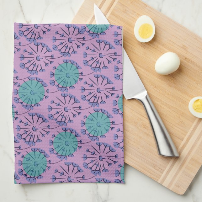 Pink Dandelions and Butterflies Kitchen Towel (Quarter Fold)
