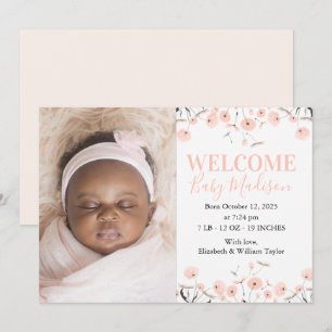 Pink Dandelions Baby Birth Announcement Card