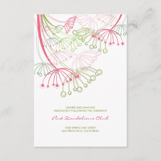 Pink Dandelions Flower Spring Wedding Reception Enclosure Card (Front)