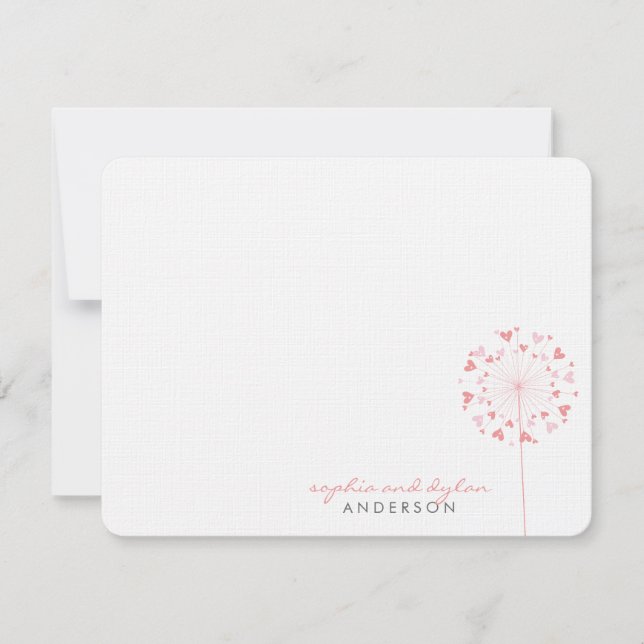 Pink Dandelions Love Hearts Wedding Thank You Card (Front)