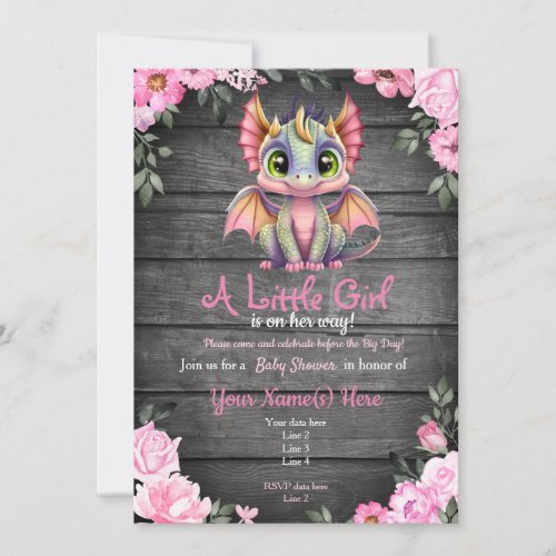 Pink Dargon Baby Shower invitation rustic Invitation