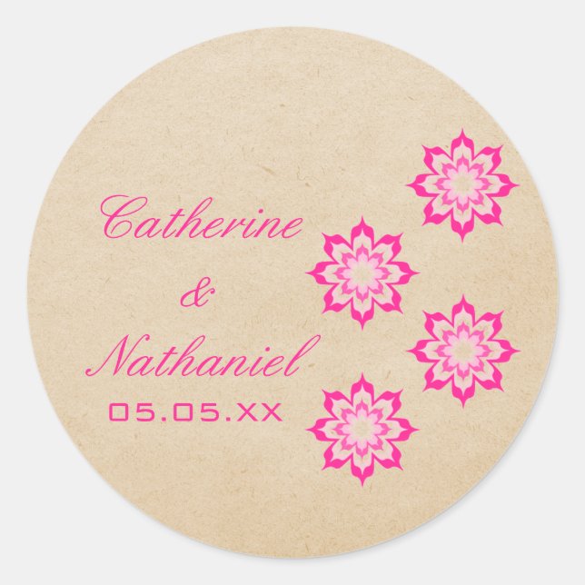 Pink Daring Floral Blooms Wedding Stickers (Front)