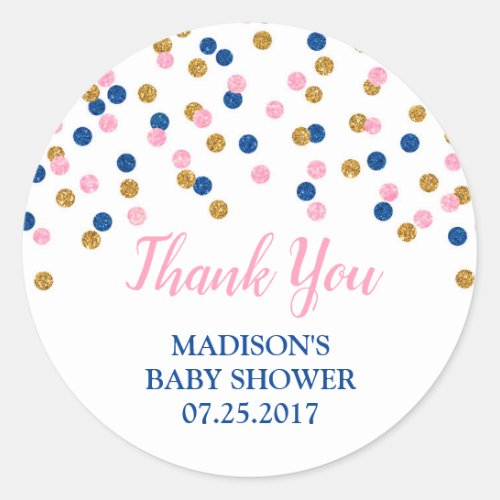 Pink Dark Blue Gold Dots Baby Shower Favor Tags