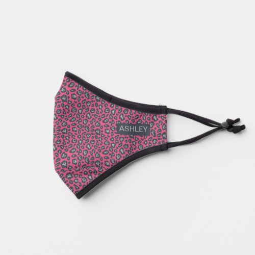 Pink  Dark Blue Leopard Print Pattern Monogrammed Premium Face Mask