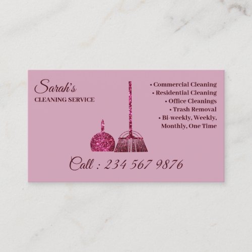 Pink Dark Bright Cleaning Service Janitorial Business Card