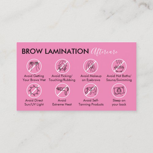 Pink Dark Brow Lamination Aftercare Advice Business Card