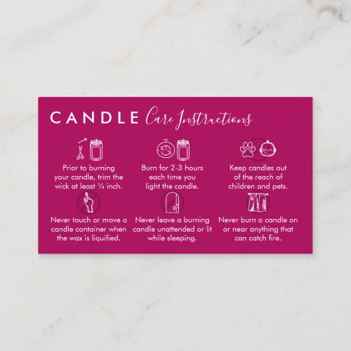 Pink Dark Candle Care Instructions Business Card