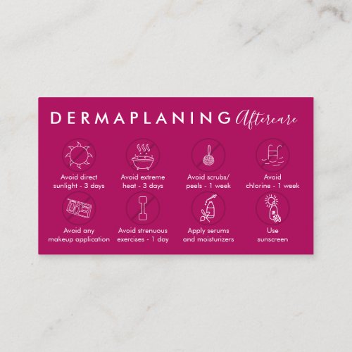 Pink Dark Dermaplaning Aftercare Post Instruction Business Card