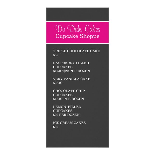 Pink & Dark Gray Dessert menu Rack Cards (Front)