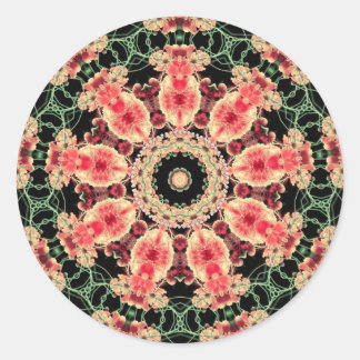 Pink & Dark Green Fractal Kaleidoscope Classic Round Sticker