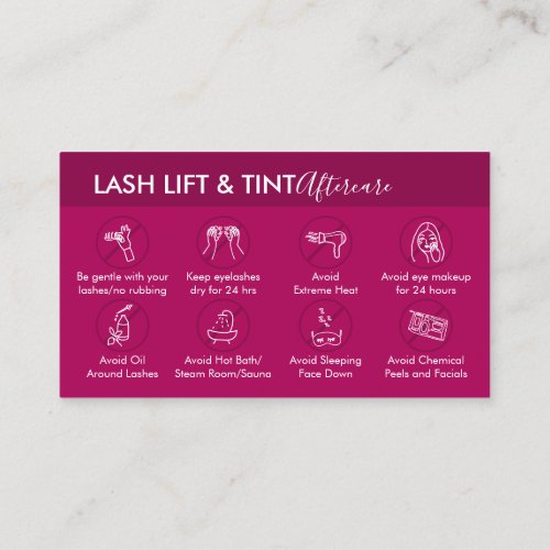 Pink Dark Lash Lift Tint Aftercare Instruction Business Card