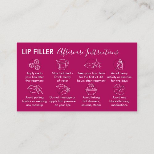 Pink Dark Lip Filler Aftercare Instructions Business Card